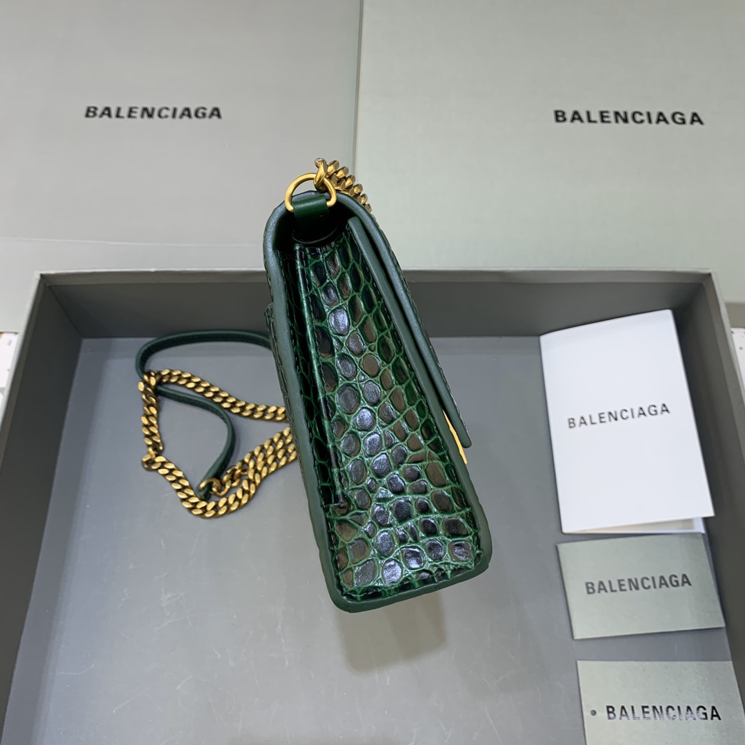 Balenciaga Big Hourglass Wallet With Chain Crocodile Embossed Shoulder Bag Dark Green